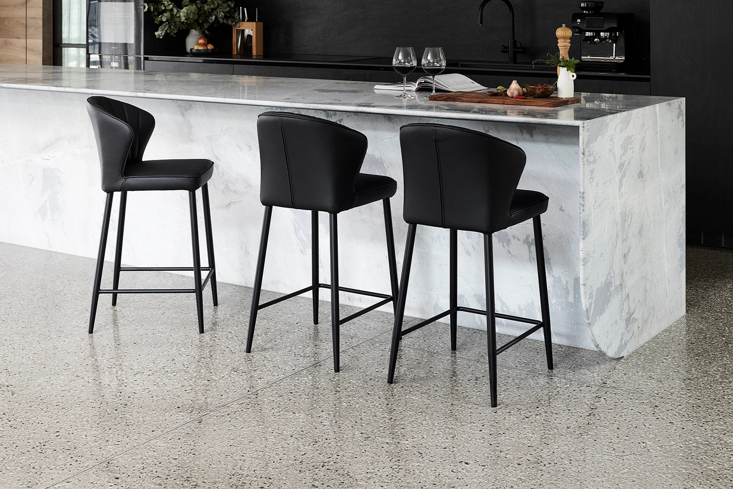 Charlotte Bar Stool - Black Leather