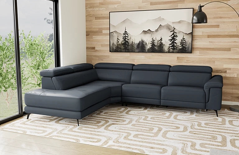 Santa Monica 3 Seater Left Corner Terminal Electric Recliner With Adjustable Headrest - Leather