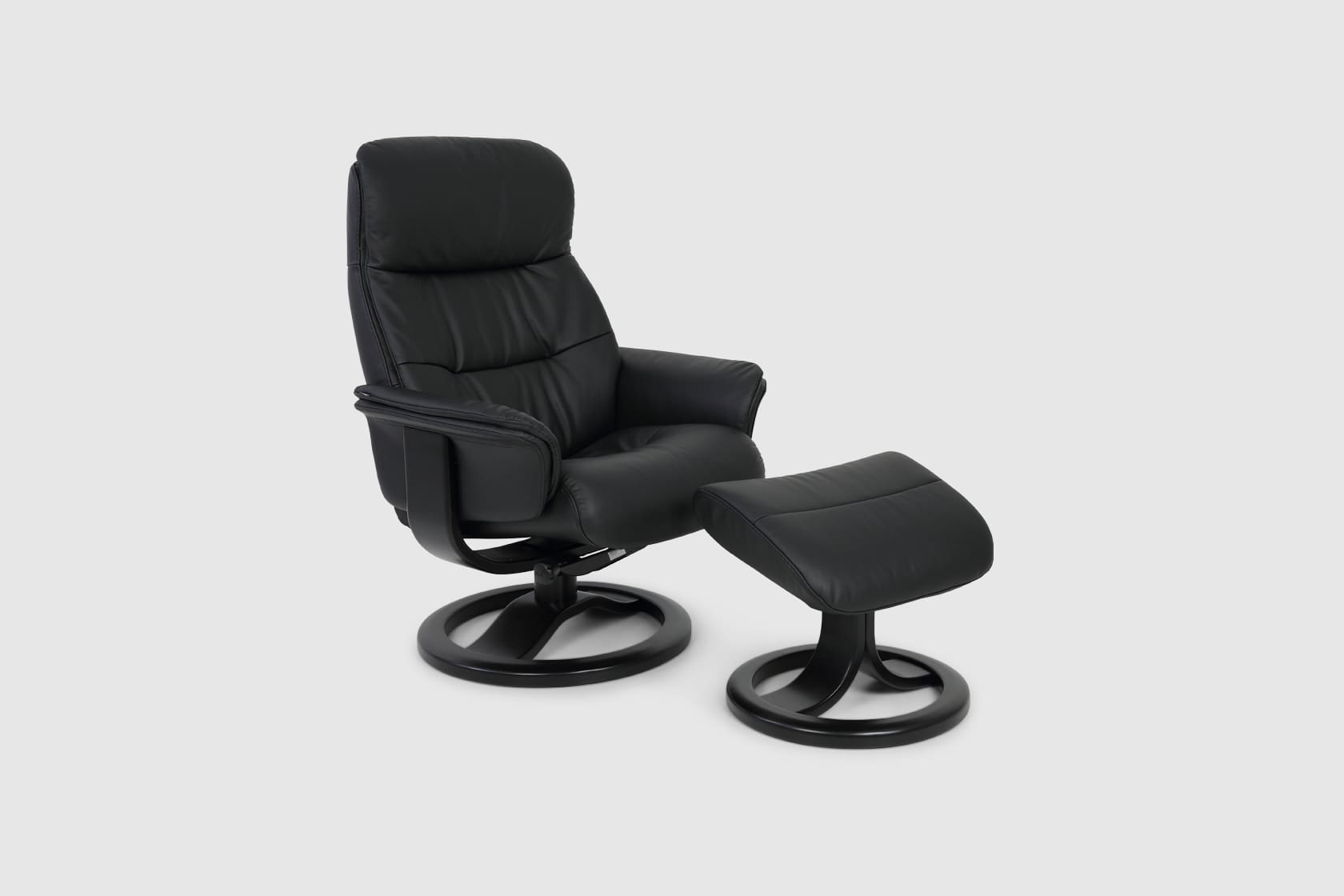 Anne Fjords Recliner + Footstool Black Leather - Large